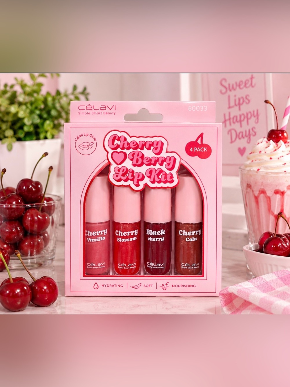 Celavi Cherry Berry Lip Kit - Pink (4 Pack)